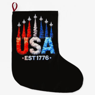 Grande Chaussette De Noël Avions de chasse du 4 juillet Usa Patriotique