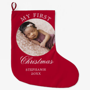 Grande Chaussette De Noël Baby My First Christmas Photo personnalisée Rouge