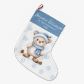 Grande Chaussette De Noël Baby's 1st Christmas Blue Snowflakes Bear  (Devant (Accrochage))