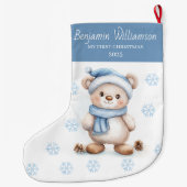 Grande Chaussette De Noël Baby's 1st Christmas Blue Snowflakes Bear  (Dos)