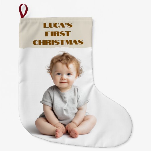 Grande Chaussette De Noël Baby's First Christmas Photo & Name Stocking (Devant)