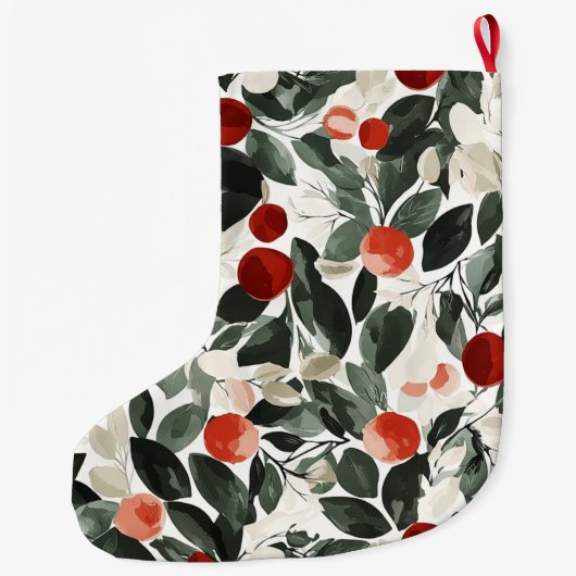 Grande Chaussette De Noël Baies rouges vertes de Noël (Dos)