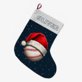 Grande Chaussette De Noël Bal de baseball Rouge Père Noël Nom du chapeau (Devant (Accrochage))