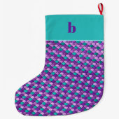 Grande Chaussette De Noël Balances de sirène Turquoise pourpre Monogramme No (Dos)