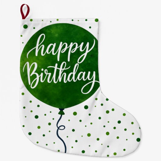 Grande Chaussette De Noël Balloon vert Joyeux design d'anniversaire (Devant)