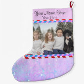 Grande Chaussette De Noël Bandes de Parties scintillant rose violet Pic/Text (Dos)