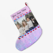 Grande Chaussette De Noël Bandes de Parties scintillant rose violet Pic/Text (Dos (Accrochage))