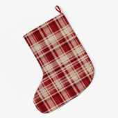 Grande Chaussette De Noël Bandes Plaid Crème Rouge (Dos (Accrochage))