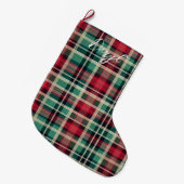 Grande Chaussette De Noël Bandes Plaid Vert Crème Rouge (Devant (Accrochage))