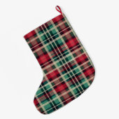Grande Chaussette De Noël Bandes Plaid Vert Crème Rouge (Dos (Accrochage))