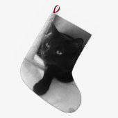 Grande Chaussette De Noël Bas curieux de chat noir (Devant (Accrochage))