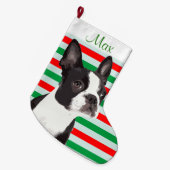 Grande Chaussette De Noël Bas d'animal familier de Noël de Boston Terrier (Devant (Accrochage))