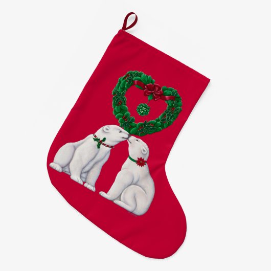 Grande Chaussette De Noël Bas de baiser d'ours blanc (Devant (Accrochage))
