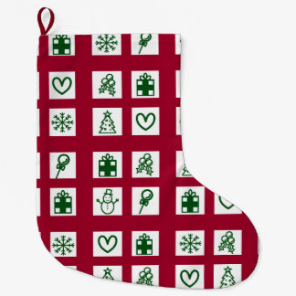 Grande Chaussette De Noël Bas de Noël à grille festive rétro