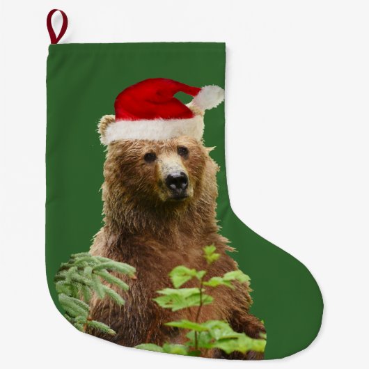 Grande Chaussette De Noël Bas de Noël avec l'ours gris (Devant)