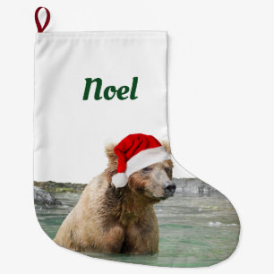 Grande Chaussette De Noël Bas de Noël avec l'ours gris