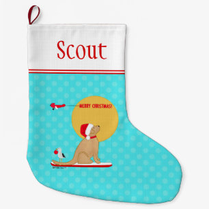 Grande Chaussette De Noël Bas de Noël Chien Surf Jour de Plage Aqua