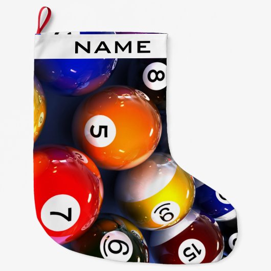 Grande Chaussette De Noël Bas de Noël de boules de piscine de billards (Devant)