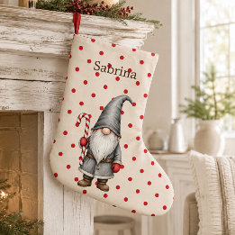 Grande Chaussette De Noël Bas de Noël gnome personnalisé avec canne de bonbo