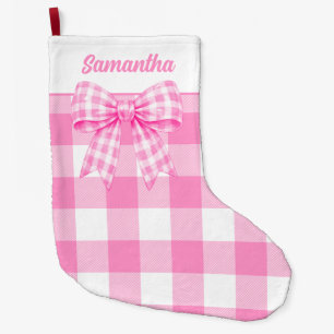 Grande Chaussette De Noël Bas de Noël personnalisé avec noeud rose à carreau