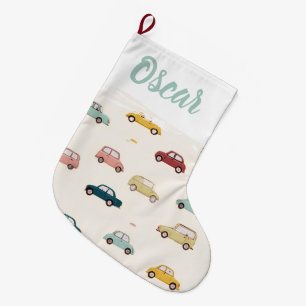 Grande Chaussette De Noël Bas de Noël personnalisé avec nom et voitures fest