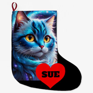 GRANDE CHAUSSETTE DE NOËL BAS DE NOËL PERSONNALISÉ CHAT