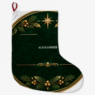 Grande Chaussette De Noël Bas de Noël personnalisé émeraude et or