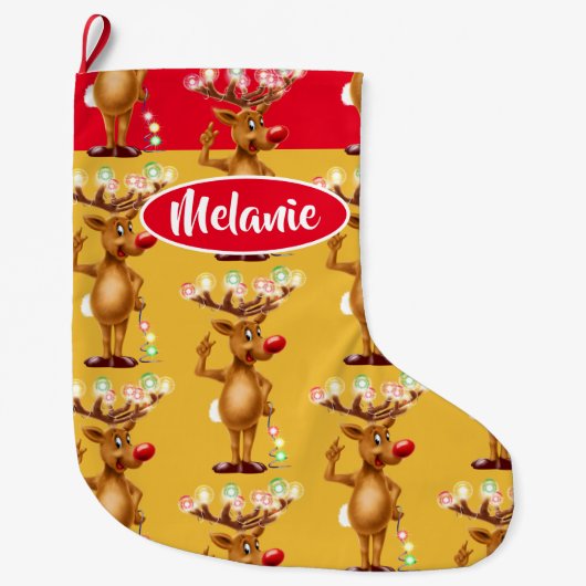 Grande Chaussette De Noël Bas fait sur commande de Noël de filles de renne (Devant)