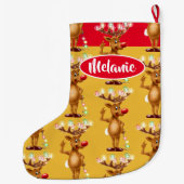 Grande Chaussette De Noël Bas fait sur commande de Noël de filles de renne (Dos)