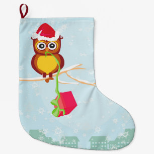 Grande Chaussette De Noël bas mignon de Noël de hibou