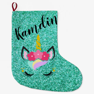 Grande Chaussette De Noël Bas turquoise personnalisé de parties