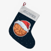 Grande Chaussette De Noël Basketball Ball Red Santa Hat Name (Devant (Accrochage))