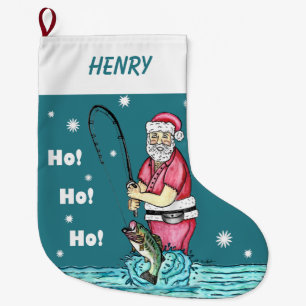 Grande Chaussette De Noël Bass Fishing Santa Claus