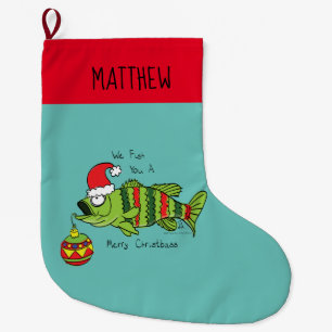Grande Chaussette De Noël Basse de Noël amusant Pêche Poisson Cute Cartoon