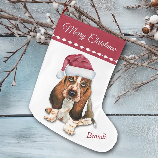 Grande Chaussette De Noël Basset Hound Chipot Snowflake Motif