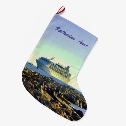 Grande Chaussette De Noël Bateau de croisière passant des jetées (Devant (Accrochage))