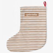 Grande Chaussette De Noël Bbeige et blanc moderne avec nom (Dos)