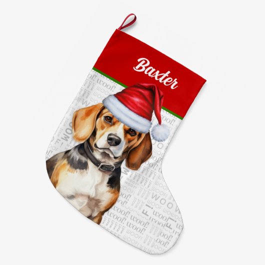 Grande Chaussette De Noël Beagle de Noël avec le nom du chien (Devant (Accrochage))