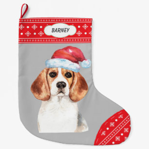 Grande Chaussette De Noël Beagle de Santa Hat Feu de neige frontière