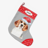 Grande Chaussette De Noël Beagle de Santa Hat Feu de neige frontière (Devant (Accrochage))