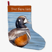 Grande Chaussette De Noël Beau canard arlequin à la plage (Devant)