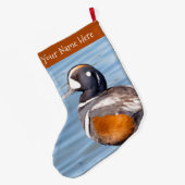 Grande Chaussette De Noël Beau canard arlequin à la plage (Dos (Accrochage))