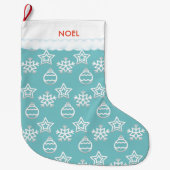 Grande Chaussette De Noël Beau Motif de Noël en bleu clair (Devant)