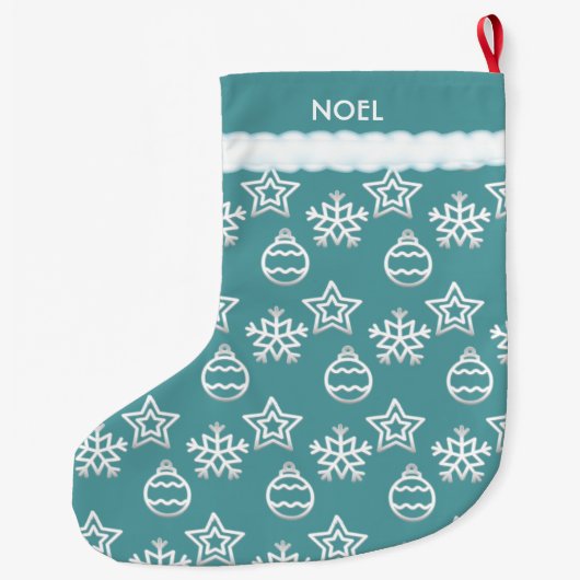 Grande Chaussette De Noël Beau Motif de Noël Turquoise (Dos)