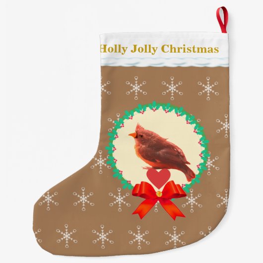 Grande Chaussette De Noël Beau Oiseau Cardinal (Dos)