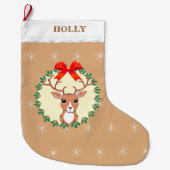 Grande Chaussette De Noël Beau renne de Noël en beige (Devant)