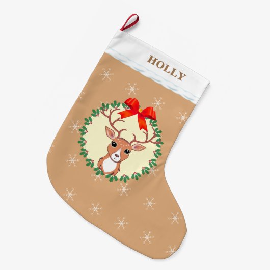 Grande Chaussette De Noël Beau renne de Noël en beige (Devant (Accrochage))