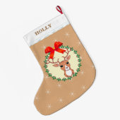 Grande Chaussette De Noël Beau renne de Noël en beige (Dos (Accrochage))
