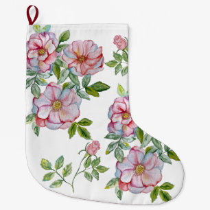 Grande Chaussette De Noël Beaux roses d'aquarelle réalistes.