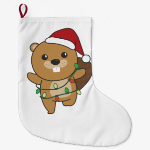 Grande Chaussette De Noël Beaver Noël Animaux d'hiver Beaver